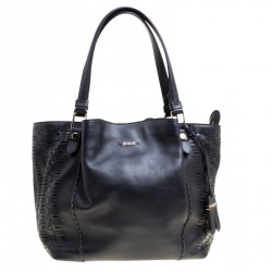 Tod's Black Laser Cut Leather Medium Flower Tote