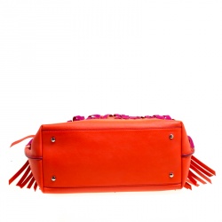 Pre Owned Tod's Coral Red/Fuchsia Pink Leather Origami Fringe Shopping Tote