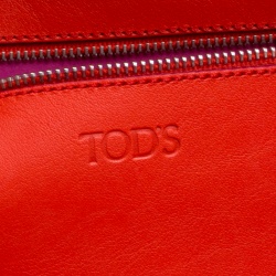 Pre Owned Tod's Coral Red/Fuchsia Pink Leather Origami Fringe Shopping Tote