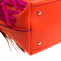 Pre Owned Tod's Coral Red/Fuchsia Pink Leather Origami Fringe Shopping Tote