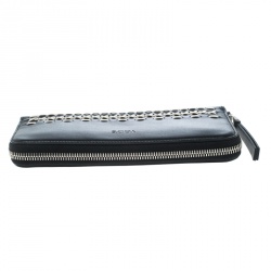 Pre Owned Tod's Black/White Woven Detail Leather Zip Around Wallet