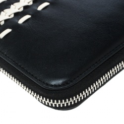 Pre Owned Tod's Black/White Woven Detail Leather Zip Around Wallet