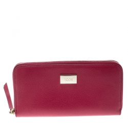 Tod's Fuchsia Leather Zip Around Continental Wallet