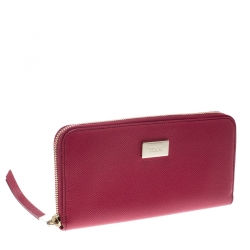 Tod's Fuchsia Leather Zip Around Continental Wallet