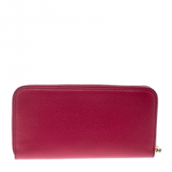 Tod's Fuchsia Leather Zip Around Continental Wallet