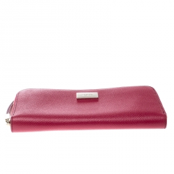 Tod's Fuchsia Leather Zip Around Continental Wallet