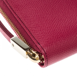 Tod's Fuchsia Leather Zip Around Continental Wallet