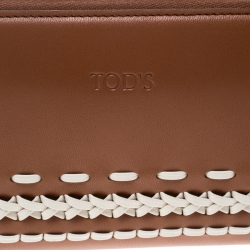 Pre Owned Tod's Brown/White Leather Woven Detail Zip Around Continental Wallet