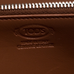 Pre Owned Tod's Brown/White Leather Woven Detail Zip Around Continental Wallet
