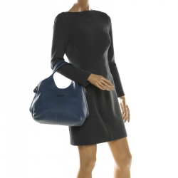 Pre Owned Tod's Teal Blue Pebbled Leather Zip Tote