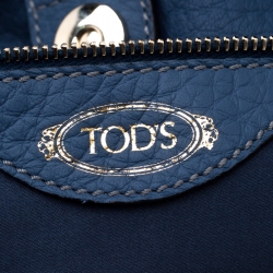 Pre Owned Tod's Teal Blue Pebbled Leather Zip Tote
