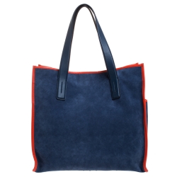 Tod's Blue Leather Script Impronte Shopper Tote