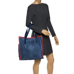 Tod's Blue Leather Script Impronte Shopper Tote
