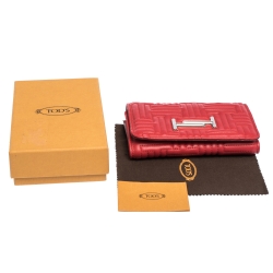 Pre Owned Tod's Red Leather Trifold Wallet