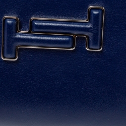 Pre Owned Tod's Blue Leather Double T Zip Around Continental Wallet