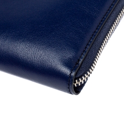 Pre Owned Tod's Blue Leather Double T Zip Around Continental Wallet