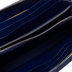 Pre Owned Tod's Blue Leather Double T Zip Around Continental Wallet