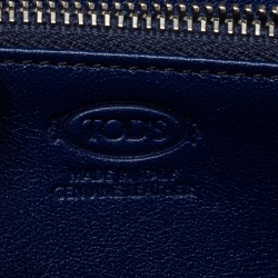 Pre Owned Tod's Blue Leather Double T Zip Around Continental Wallet