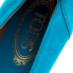 Pre Owned Tod's Blue Suede Ankle Strap Platform Wedge Pumps Size 39.5