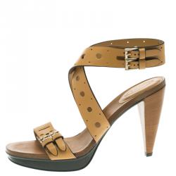 Pre Owned Tod's Brown Leather Cut Out Criss Cross Ankle Strap Platform Heel Sandals Size 39.5