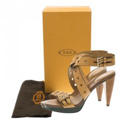 Pre Owned Tod's Brown Leather Cut Out Criss Cross Ankle Strap Platform Heel Sandals Size 39.5