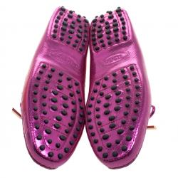 Pre Owned Tod's Pink Metallic Leather Bow Loafers Size 40