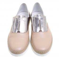 مملوكة مسبقًا Tod's Metallic Silver and Blush Pink Leather Francesina Slip On Espadrille Sneakers Size 40