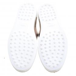 مملوكة مسبقًا Tod's Metallic Silver and Blush Pink Leather Francesina Slip On Espadrille Sneakers Size 40