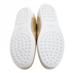 Pre Owned Tod's Metallic Light Gold Laser Cut Leather Espadrille Slip On Sneakers Size 41