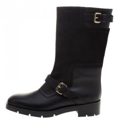 Pre Owned حذاء بوت تودز بيكر إبزيم سويدي وجلد أسود مقاس 38