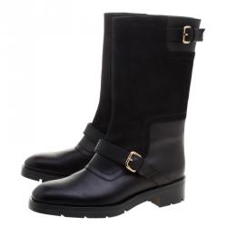 Pre Owned حذاء بوت تودز بيكر إبزيم سويدي وجلد أسود مقاس 38