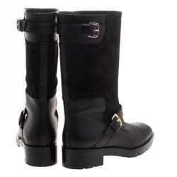 Pre Owned حذاء بوت تودز بيكر إبزيم سويدي وجلد أسود مقاس 38