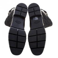 Pre Owned حذاء بوت تودز بيكر إبزيم سويدي وجلد أسود مقاس 38