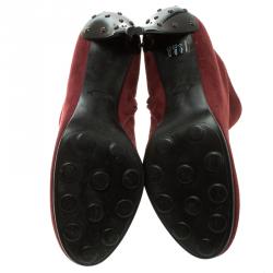 مملوكة مسبقًا حذاء بوت للكاحل تودز سويدي أحمر عنابي مقاس 37