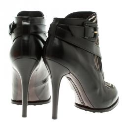 Pre Owned حذاء بوت للكاحل تودز فراء نقشة الزيبرا جلد أسود مقاس 38