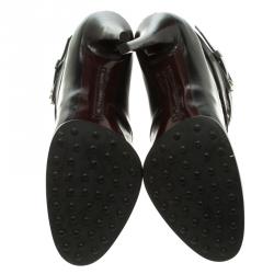 Pre Owned حذاء بوت للكاحل تودز فراء نقشة الزيبرا جلد أسود مقاس 38