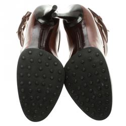 مملوكة مسبقًا Tod's Brown Leather Cross Strap Pumps Size 38.5