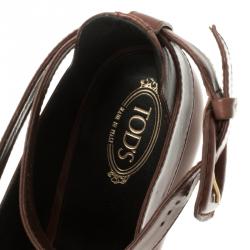مملوكة مسبقًا Tod's Brown Leather Cross Strap Pumps Size 38.5