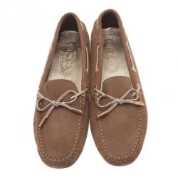 مملوك ة مسبقًا Tod's Brown Suede Bow Loafers Size 39.5