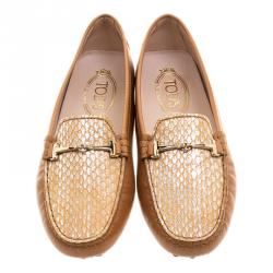 Pre Owned Tod's Two Tone Embossed Python Leather Horsebit Loafers Size 37