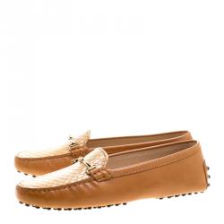 Pre Owned Tod's Two Tone Embossed Python Leather Horsebit Loafers Size 37