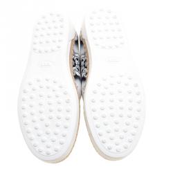 Pre Owned Tod's Monochrome Floral Printed Leather Espadrille Slip On Sneakers Size 36.5