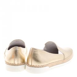 Pre Owned Tod's Metallic Gold Leather Pantofola Espadrille Slip On Sneakers Size 37.5