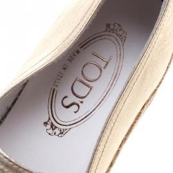 Pre Owned Tod's Metallic Gold Leather Pantofola Espadrille Slip On Sneakers Size 37.5