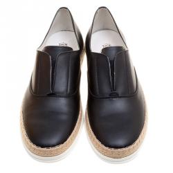 Pre Owned Tod's Black Leather Francesina Espadrille Slip On Sneakers Size 39