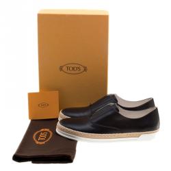 Pre Owned Tod's Black Leather Francesina Espadrille Slip On Sneakers Size 39