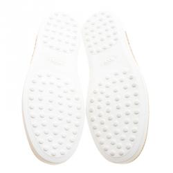 Pre Owned Tod's Metallic Silver and White Leather Francesina Espadrille Slip On Sneakers Size 37.5