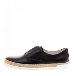 Pre Owned Tod's Black Leather Francesina Espadrille Slip On Sneakers Size 37.5