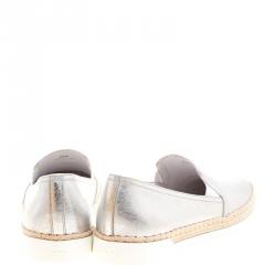 Pre Owned Tod's Metallic Silver Leather Pantofola Espadrille Slip On Sneakers Size 39.5