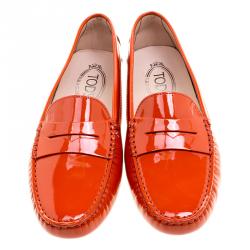 Pre Owned Tod's Orange Patent Leather Penny Loafers Size 40